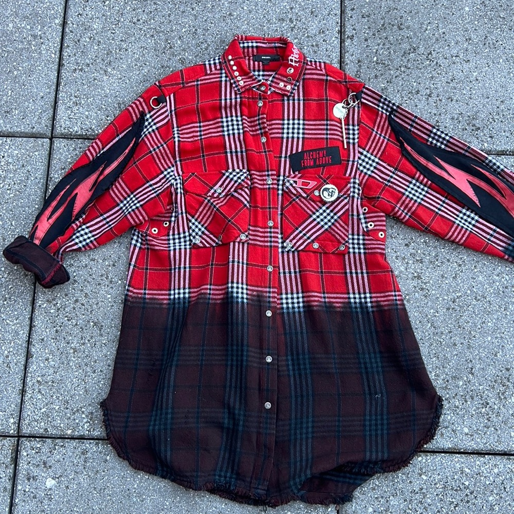 Diesel Gradient Plaid Long Shirt Jacket